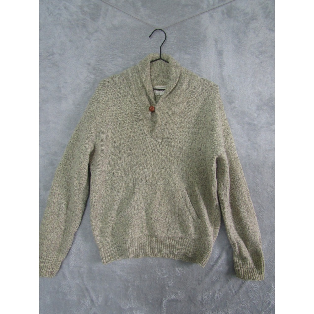Campus Rag Wool Shawl Collar Sweater Mens L Pullover Button‎ Pocket Beige